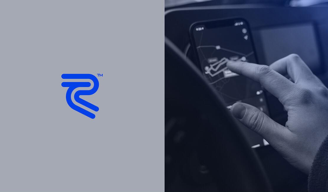 Recore 航運公司logo設計vi設計，雙線條“R”字母與藍灰配色