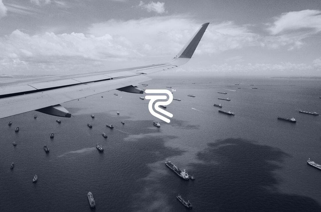 Recore 航運公司logo設計vi設計，雙線條“R”字母與藍灰配色