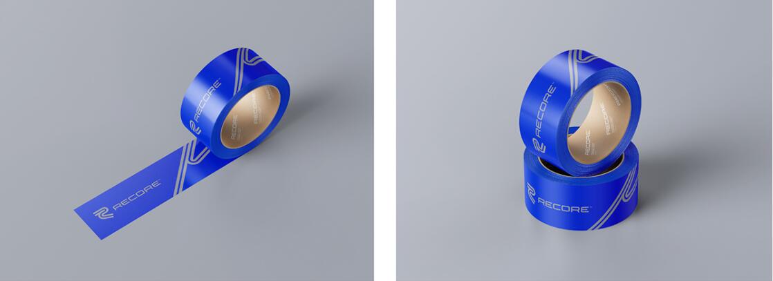 Recore 航運公司logo設計vi設計，雙線條“R”字母與藍灰配色