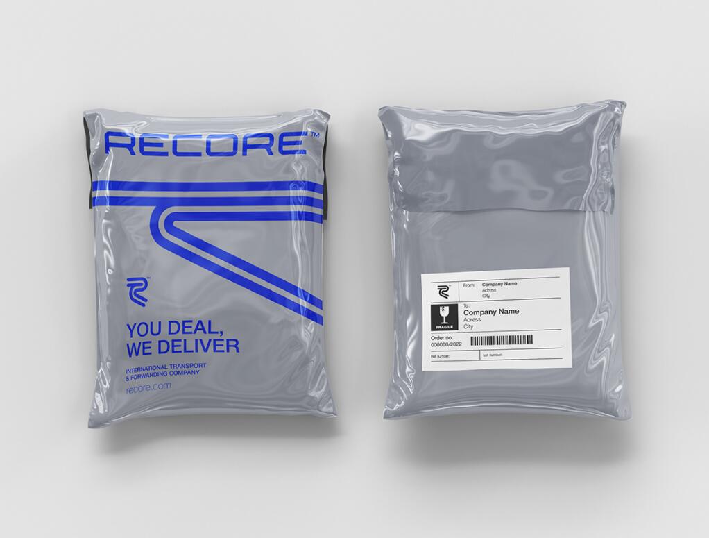 Recore 航運貨運物流公司logo設計vi設計，雙線條“R”字母與藍灰配色