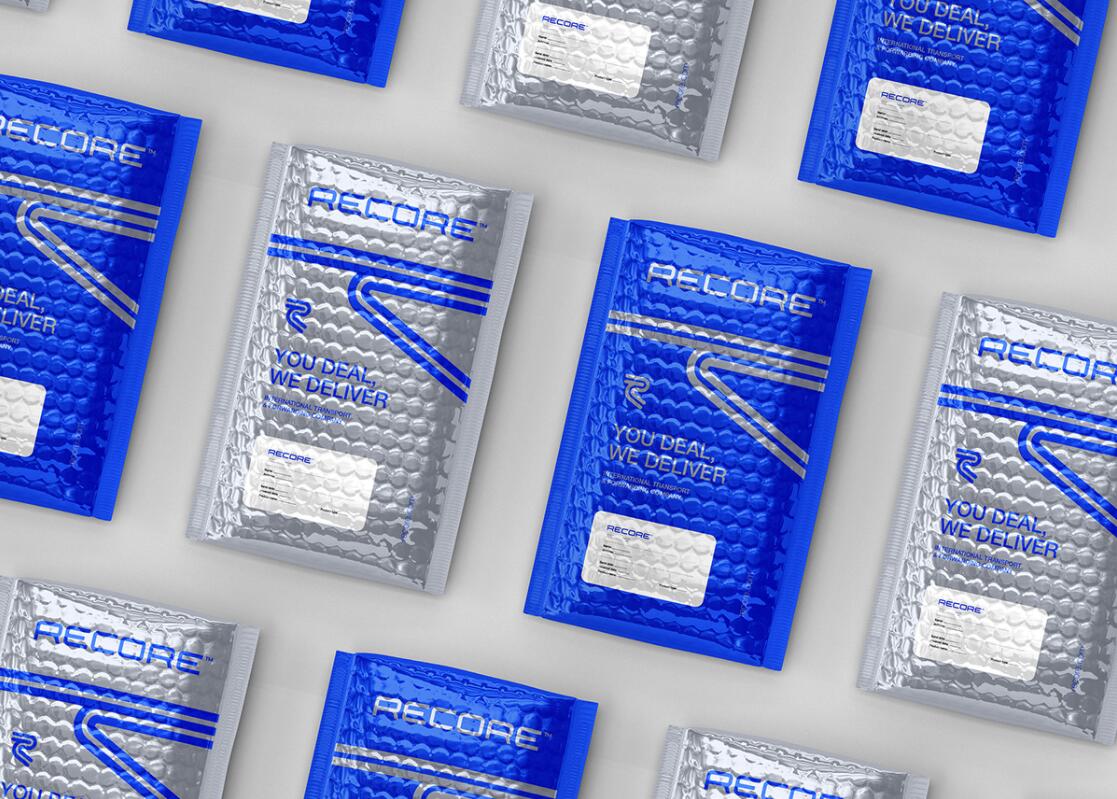 Recore 航運貨運物流公司logo設計vi設計，雙線條“R”字母與藍灰配色