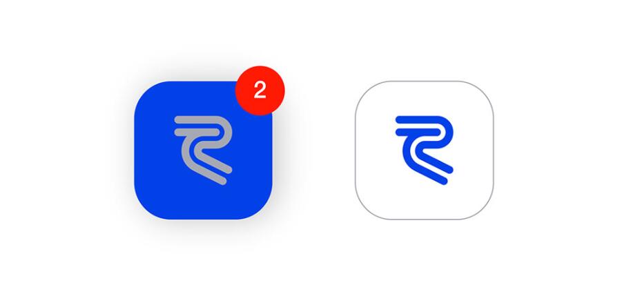 Recore 航運貨運物流公司logo設計vi設計，雙線條“R”字母與藍灰配色