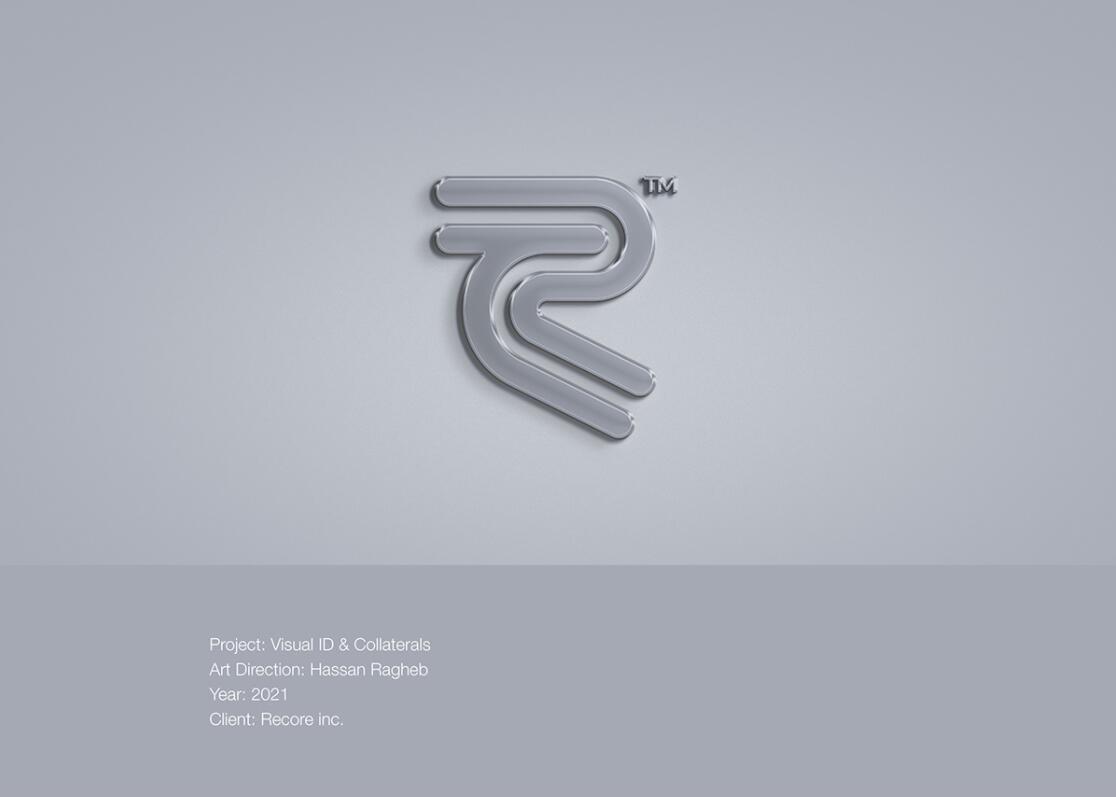 Recore 航運貨運物流公司logo設計vi設計，雙線條“R”字母與藍灰配色