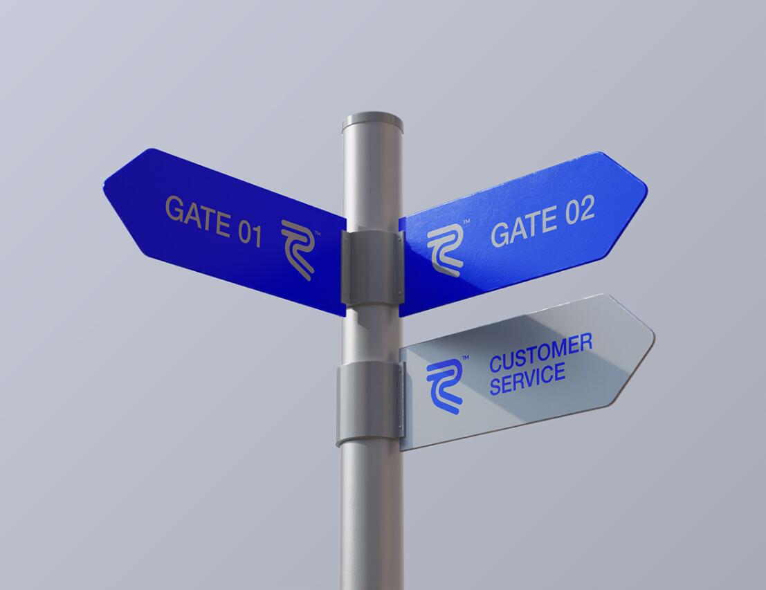 Recore 航運貨運物流公司logo設計vi設計，雙線條“R”字母與藍灰配色