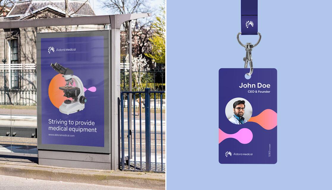 Aldora 醫(yī)療用品公司logo設(shè)計vi設(shè)計，基因重疊+字母A