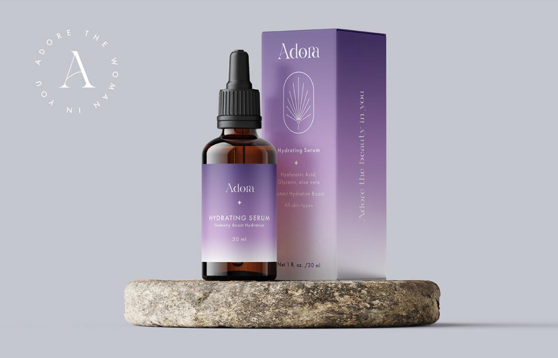 Adora護(hù)膚和美容品牌LOGO設(shè)計(jì)包裝設(shè)計(jì)，淡雅漸變風(fēng)格