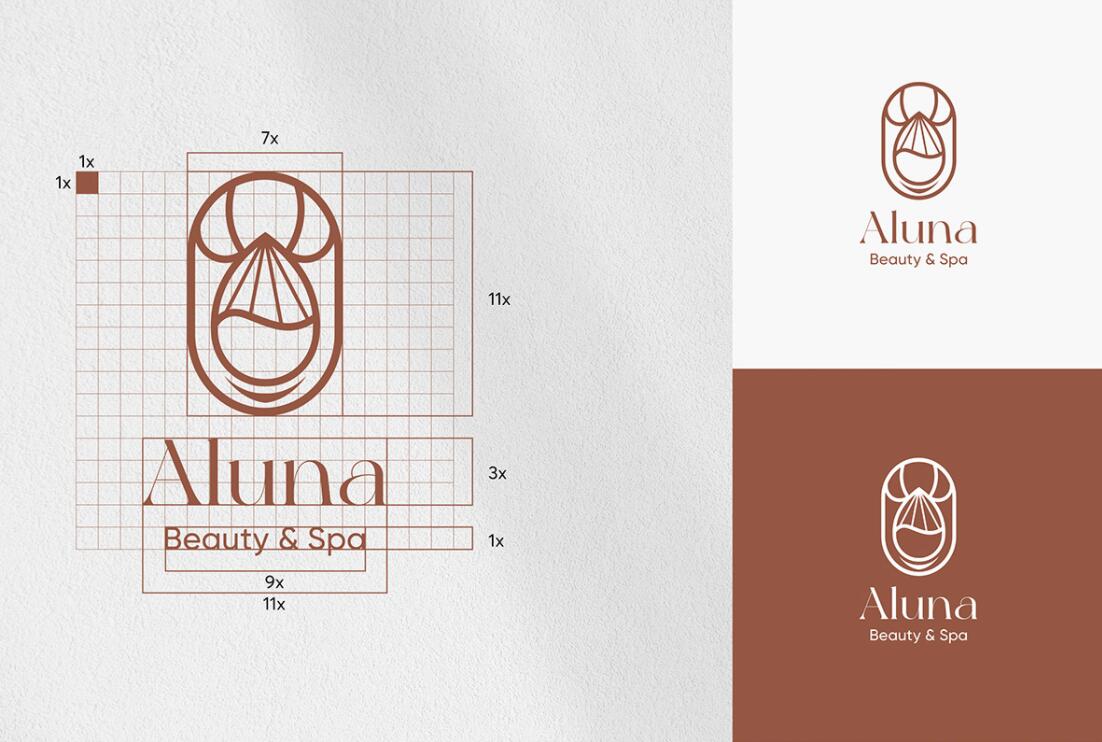 Aluna 女子美容水療保健中心logo設(shè)計品牌形象vi設(shè)計，高端優(yōu)雅放松氛圍