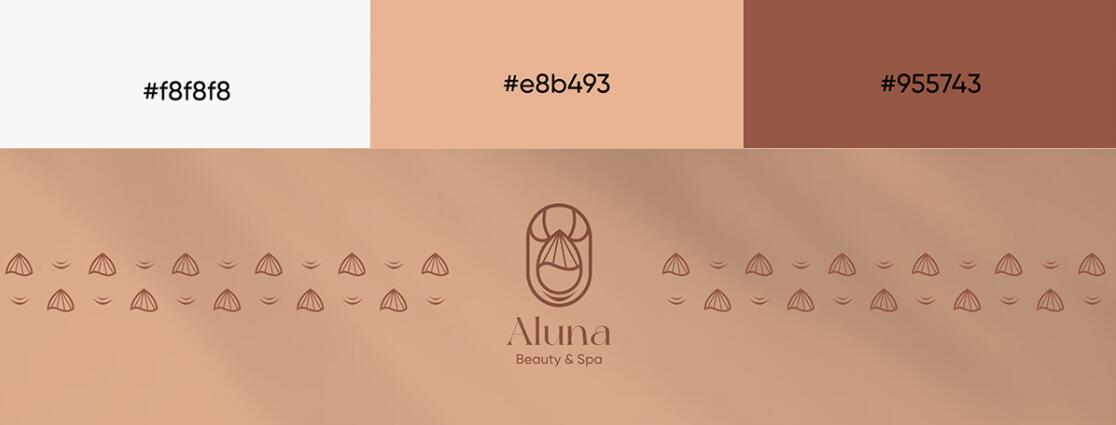 Aluna 女子美容水療中心logo設(shè)計品牌形象vi設(shè)計，高端優(yōu)雅暖色放松氛圍