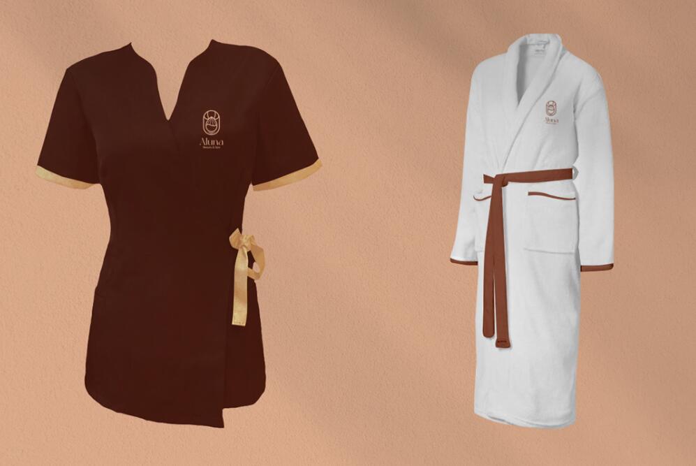 Aluna 女子美容水療中心logo設(shè)計品牌形象vi設(shè)計，高端優(yōu)雅暖色放松氛圍