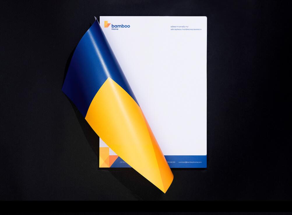 Bamboo Home 建筑公司品牌vis視覺識別設計，平面幾何色塊構建立體效果
