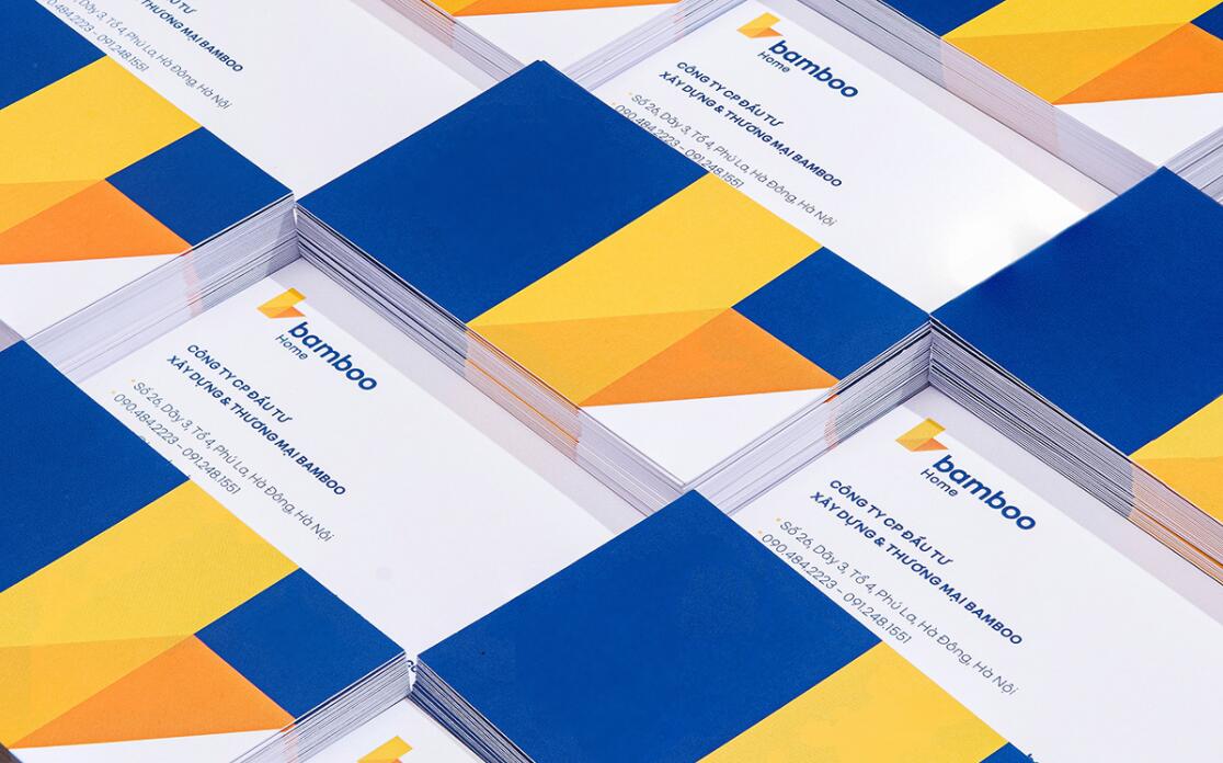Bamboo Home 建筑公司品牌vis視覺識別設計，平面幾何色塊構建立體效果