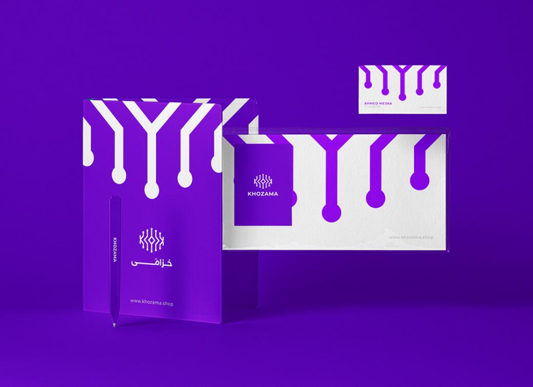 Khozama數碼科技電子產品在線商店品牌logo設計vi設計，“字母k+電路”圖案