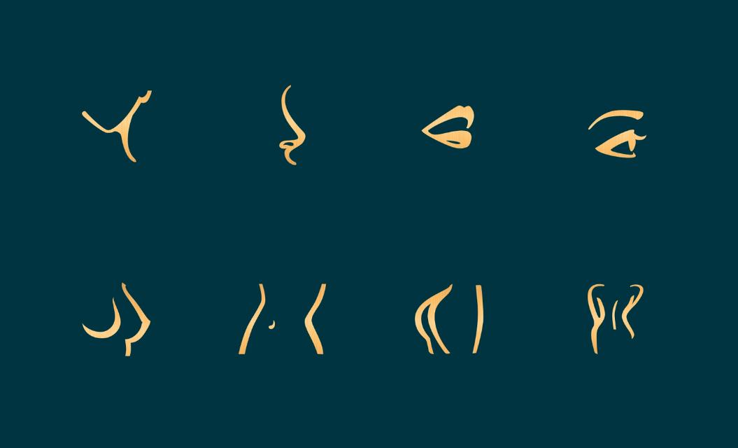 Ruco非手術美容與皮膚護理醫療logo設計vi設計。青黑色金色奢侈風與循環交叉線條-圖標設計