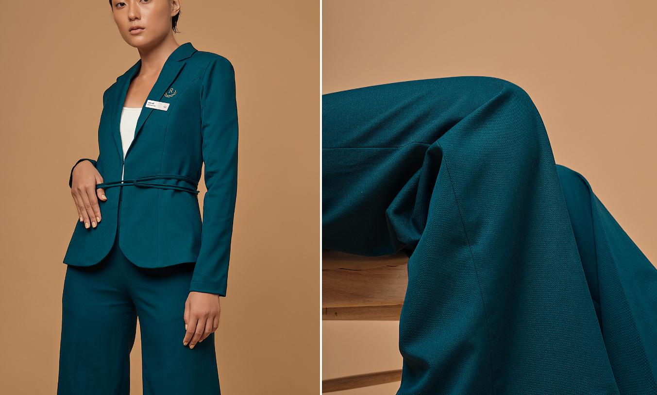 Ruco非手術美容與皮膚護理醫療logo設計vi設計。青黑色金色奢侈風與循環交叉線條-制服設計