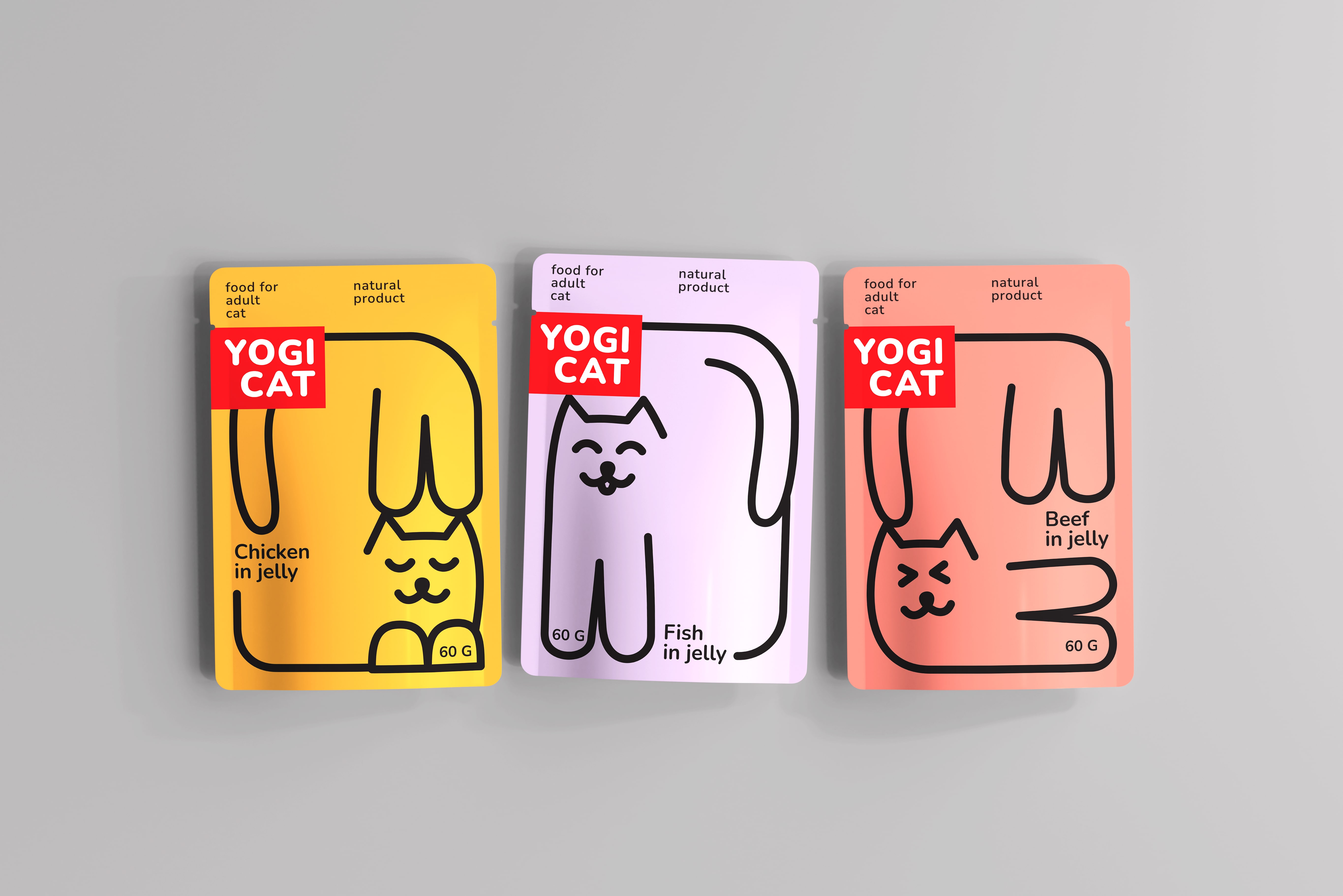 寵物食品包裝：Yogi Cat 貓咪濕糧包裝設計“極簡線條插畫”