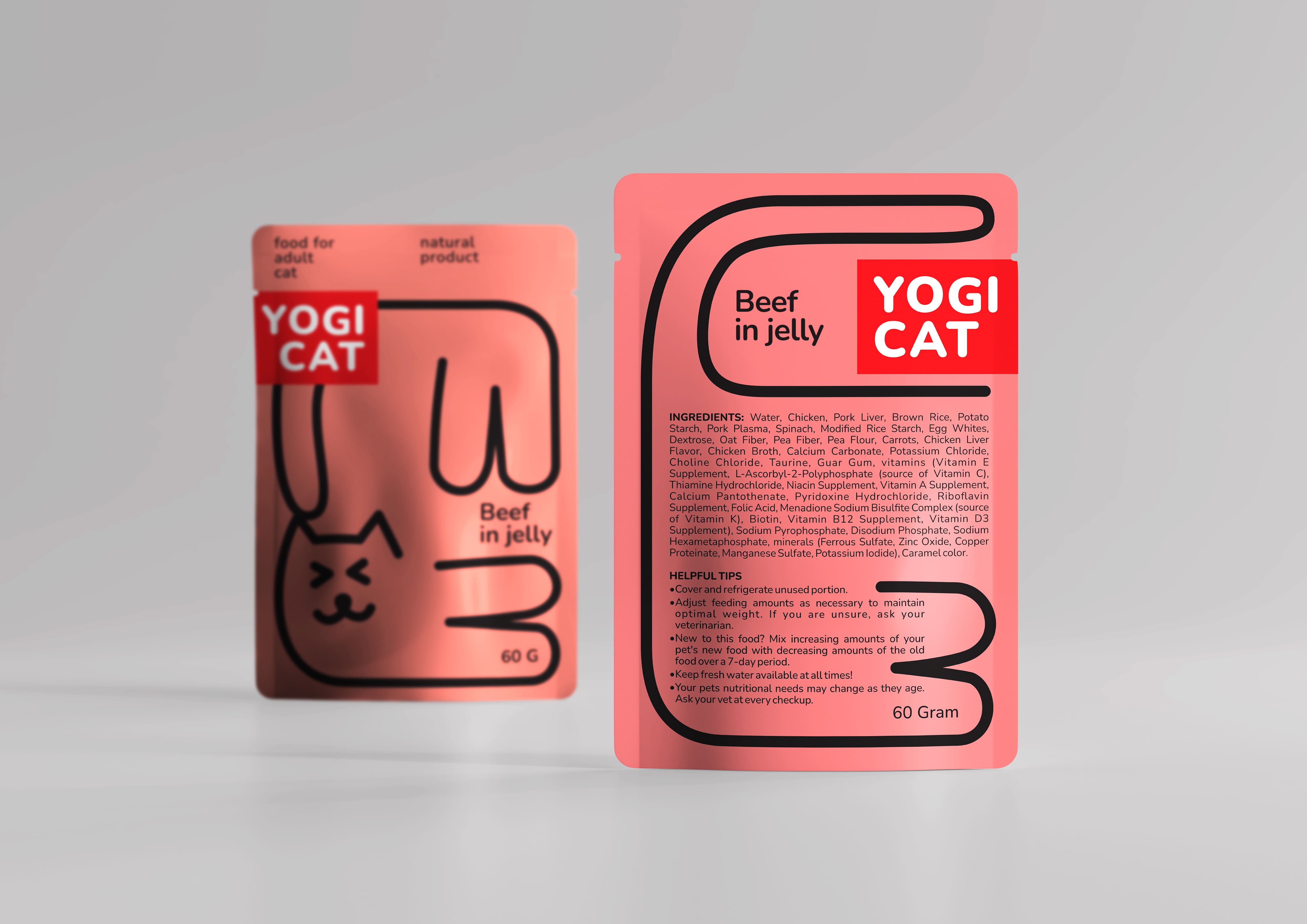 寵物食品包裝：Yogi Cat 貓咪濕糧包裝設計“極簡線條插畫”