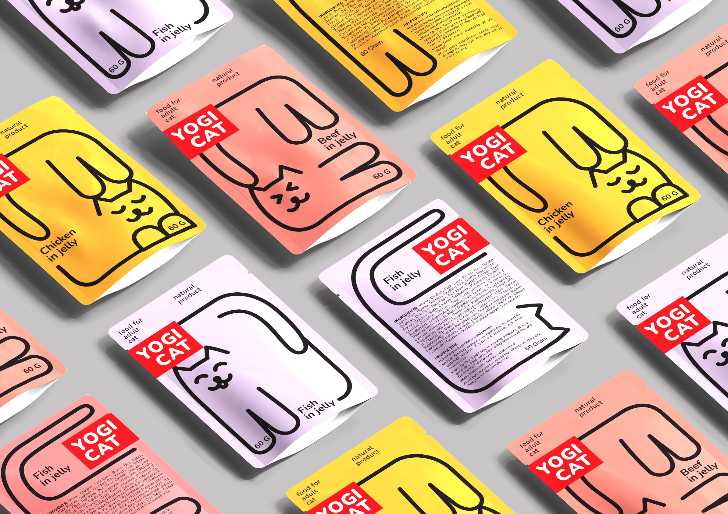 寵物食品包裝：Yogi Cat 貓咪濕糧包裝設計“極簡線條插畫”