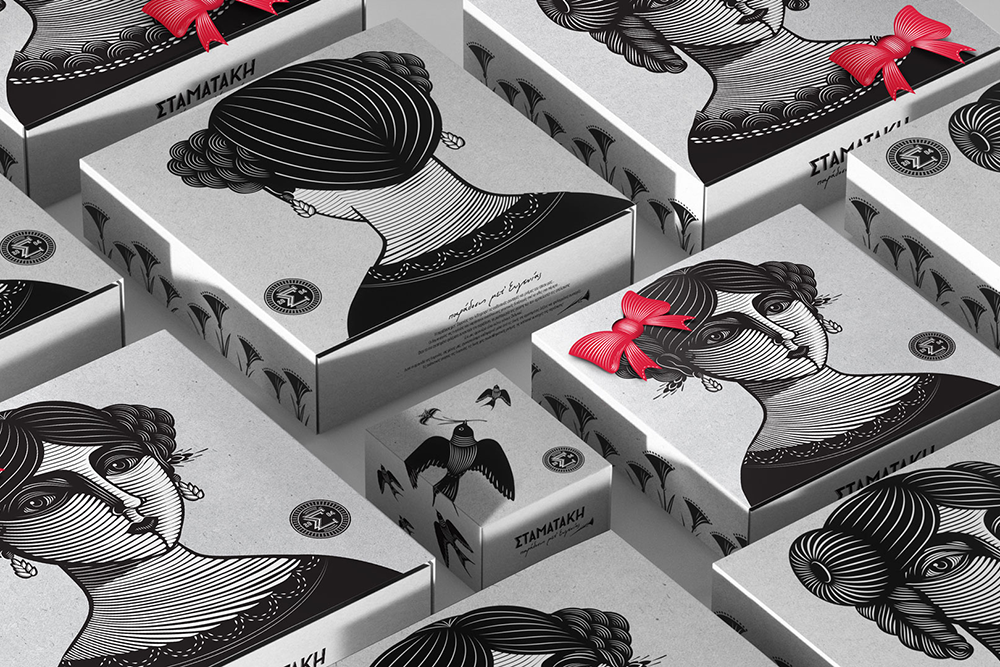 Eugenia 面包糕點包裝設(shè)，非常藝術(shù)的女性頭像黑白插畫