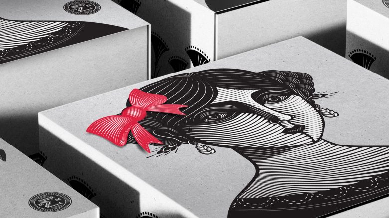 Eugenia 面包糕點包裝設計，非常藝術的女性頭像黑白線條插畫