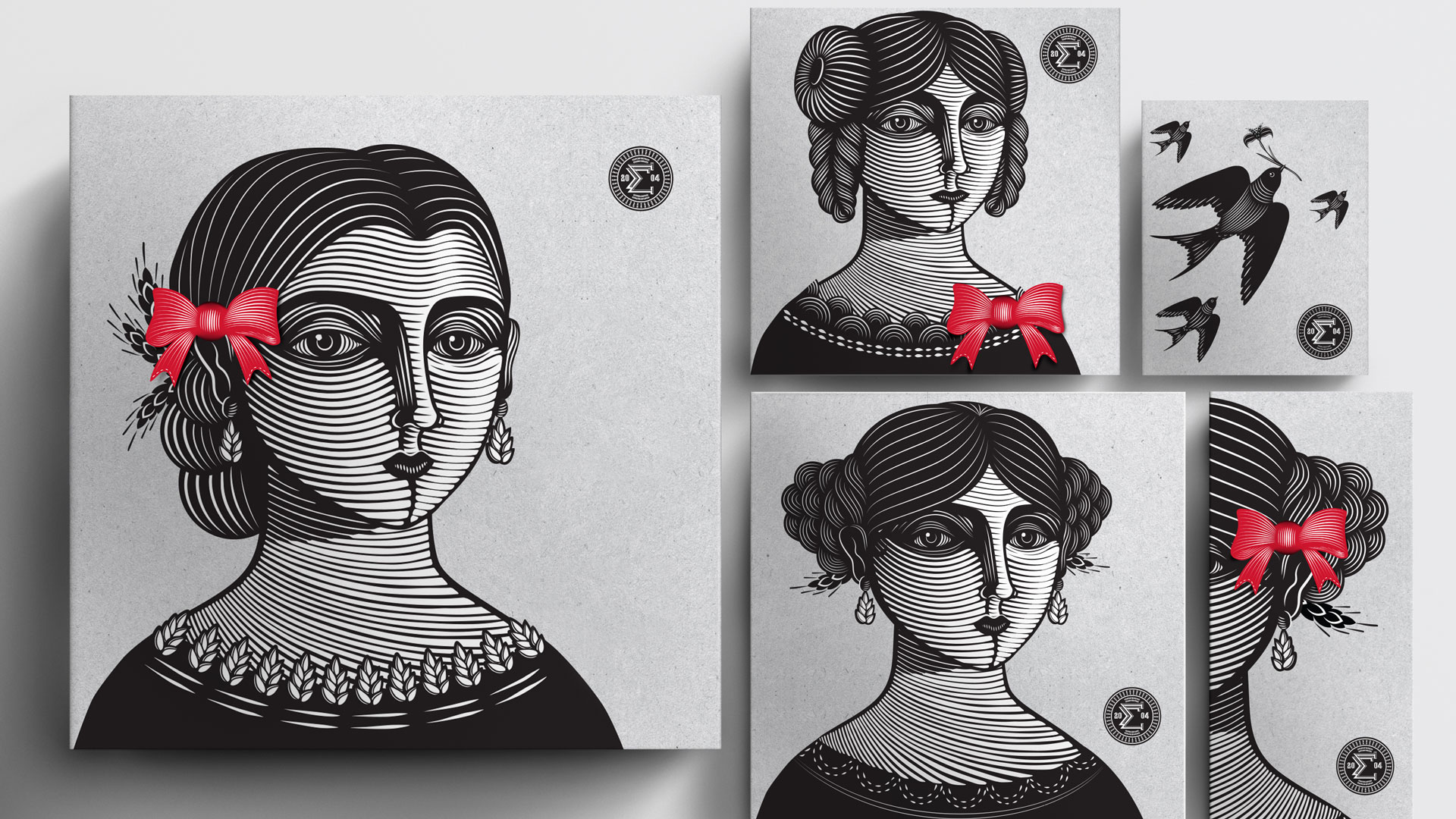 Eugenia 面包糕點包裝設計，非常藝術的女性頭像黑白線條插畫