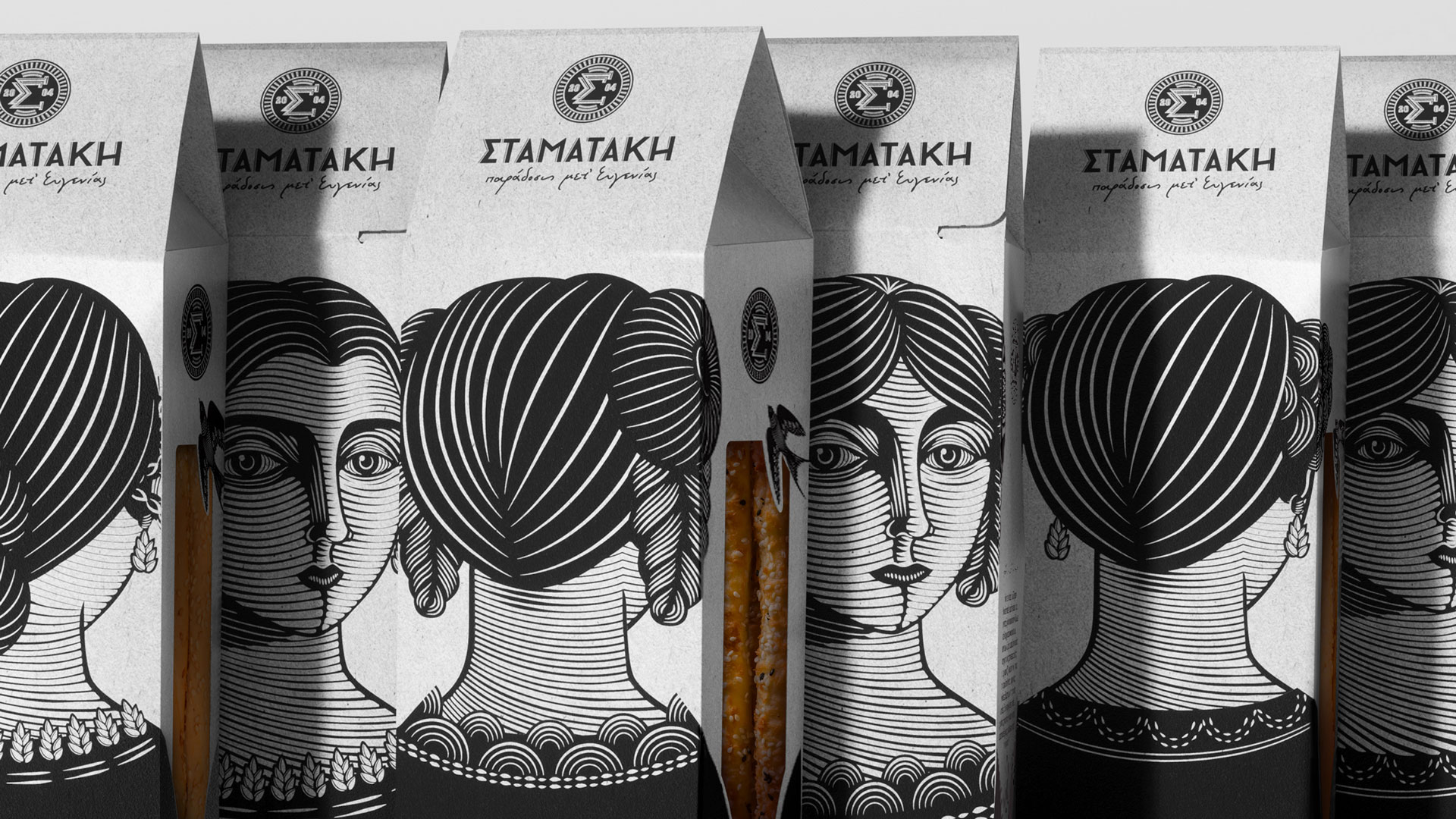 Eugenia 面包糕點包裝設計，非常藝術的女性頭像黑白線條插畫