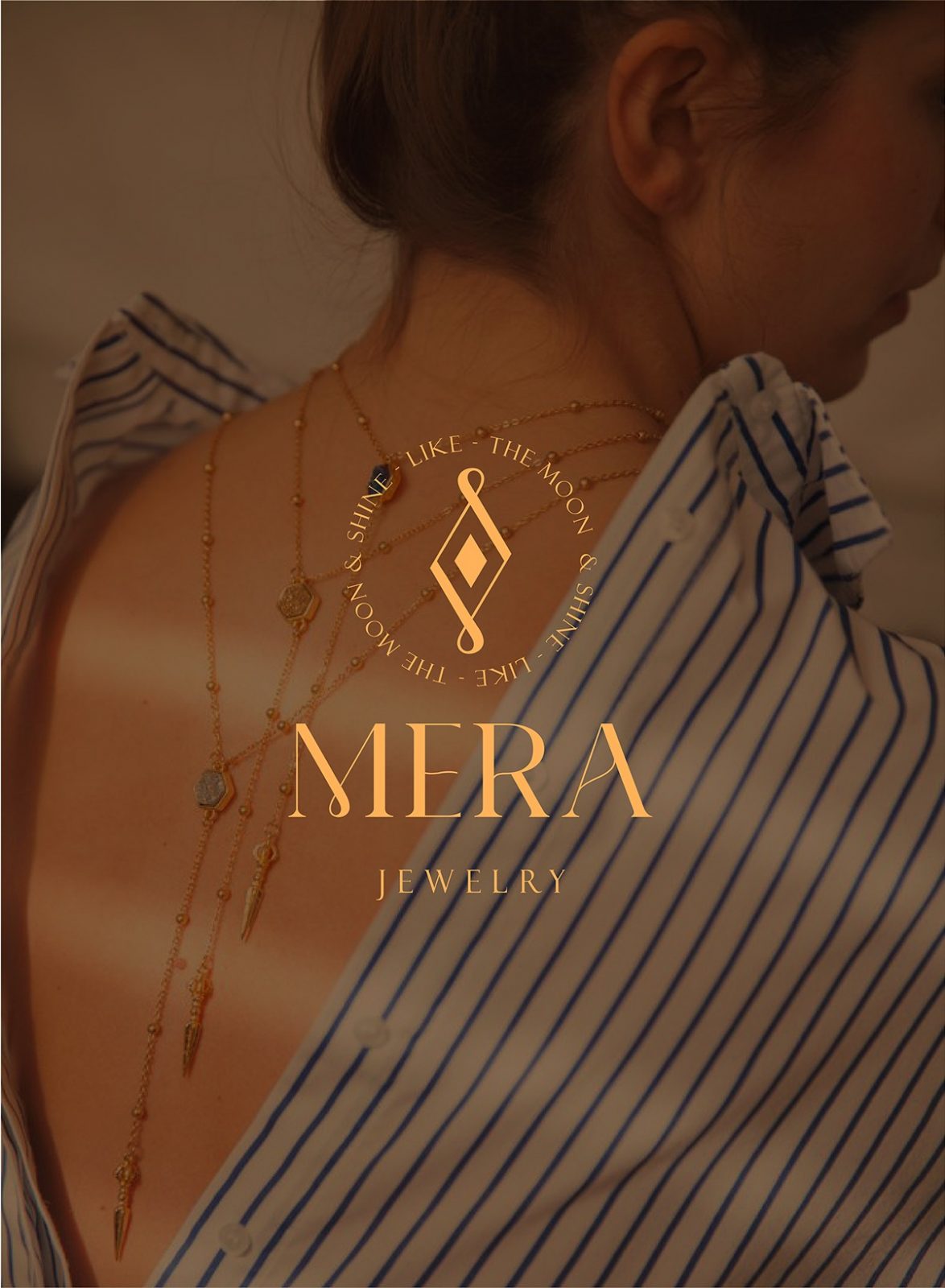 Mira Jewelry珠寶品牌logo設計視覺識別vi設計,暖黃色金色
