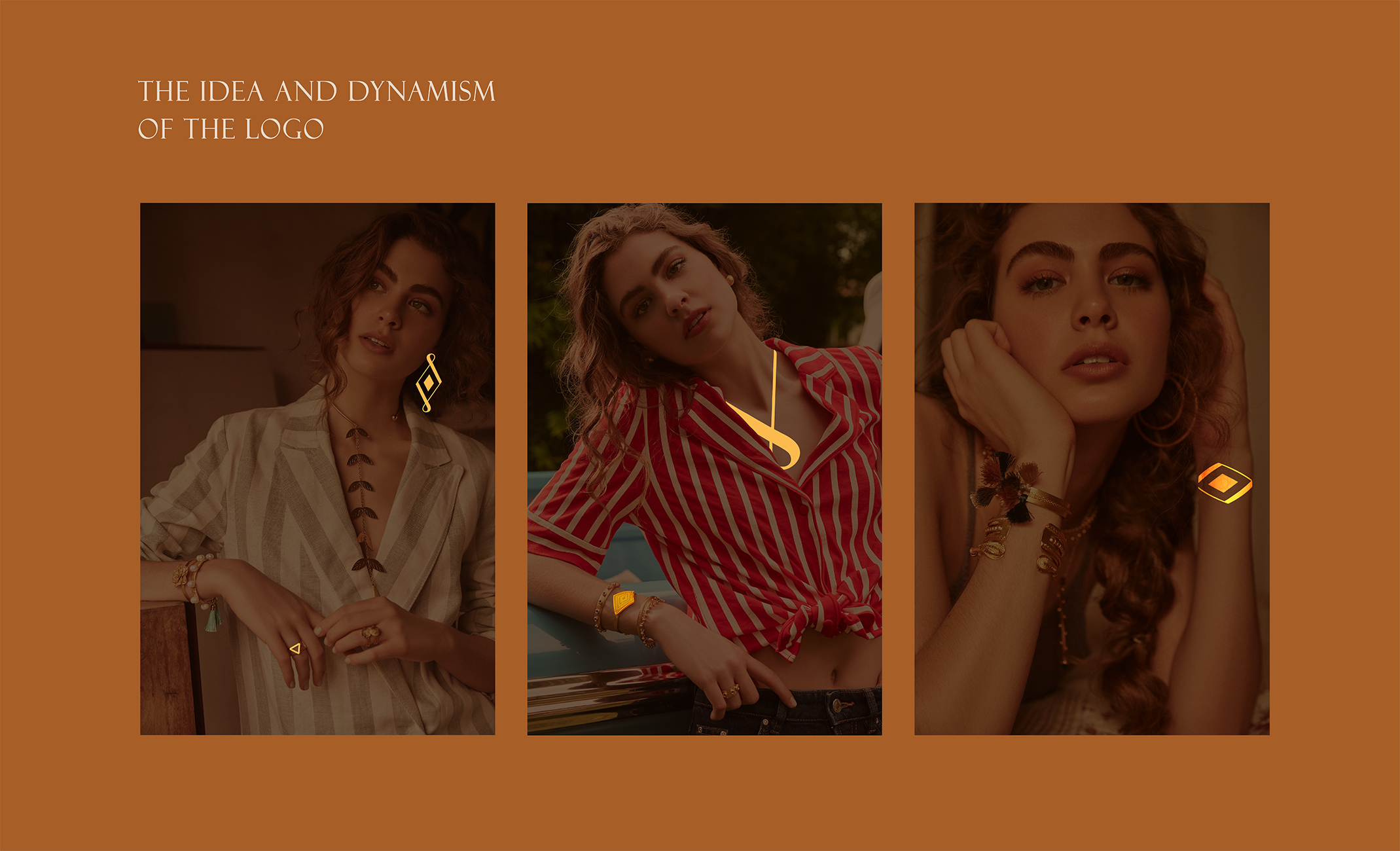 Mira Jewelry珠寶品牌logo設計視覺識別vi設計,暖黃色金色