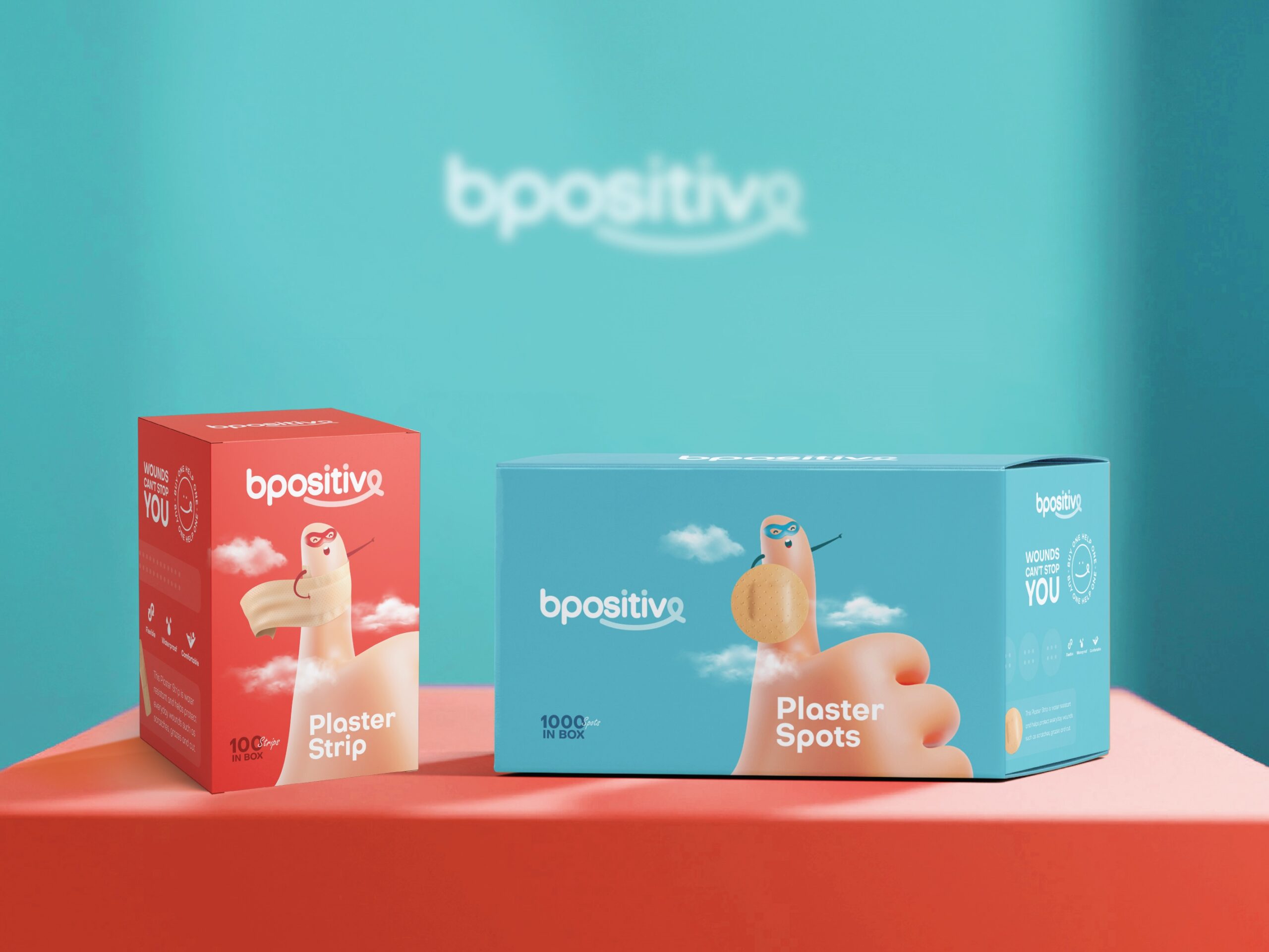 BPositive創(chuàng)可貼包裝設(shè)計,3D擬人卡通手部造型