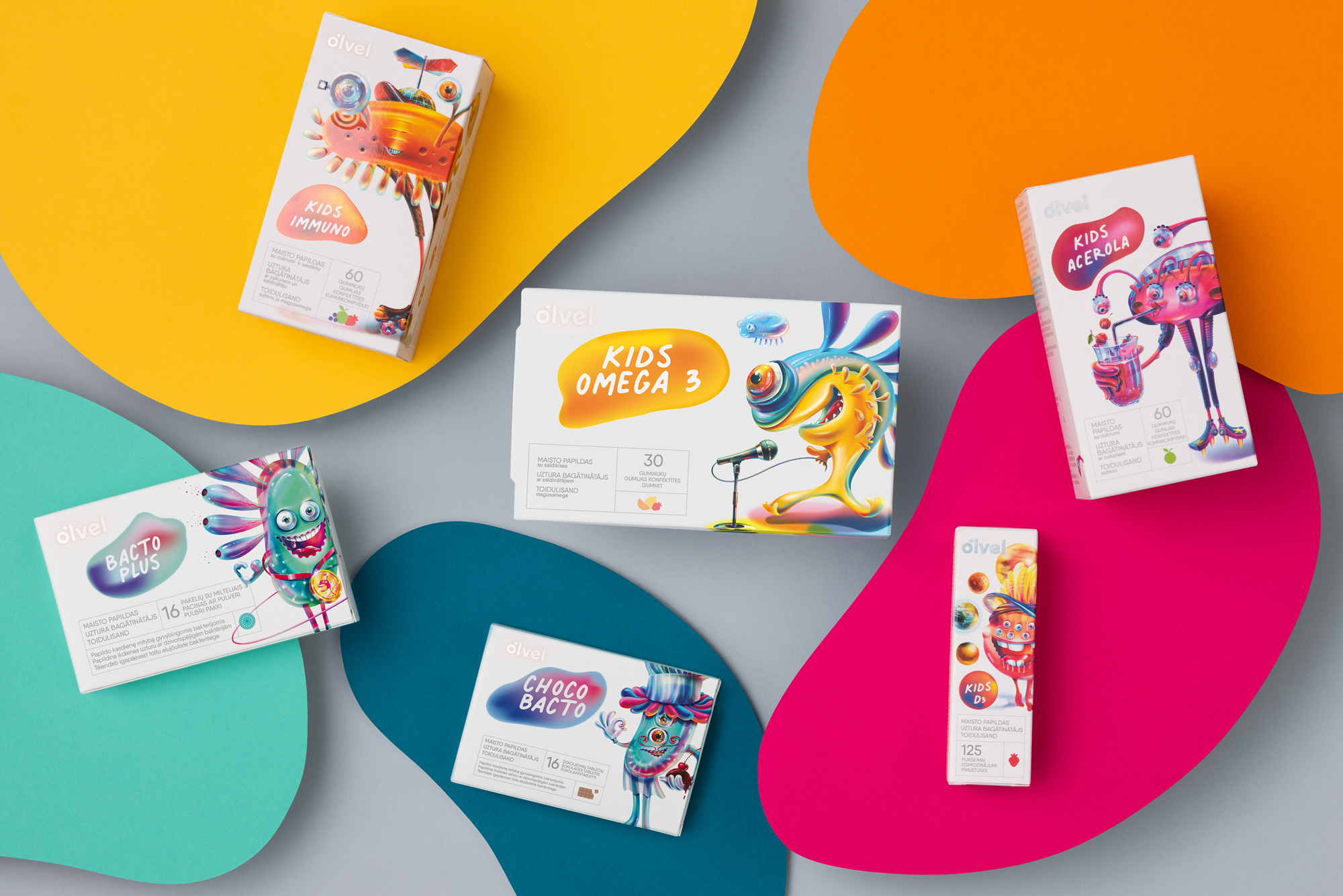 OLVEL 兒童維生素營養補充劑保健品包裝設計“魔法人物”插畫