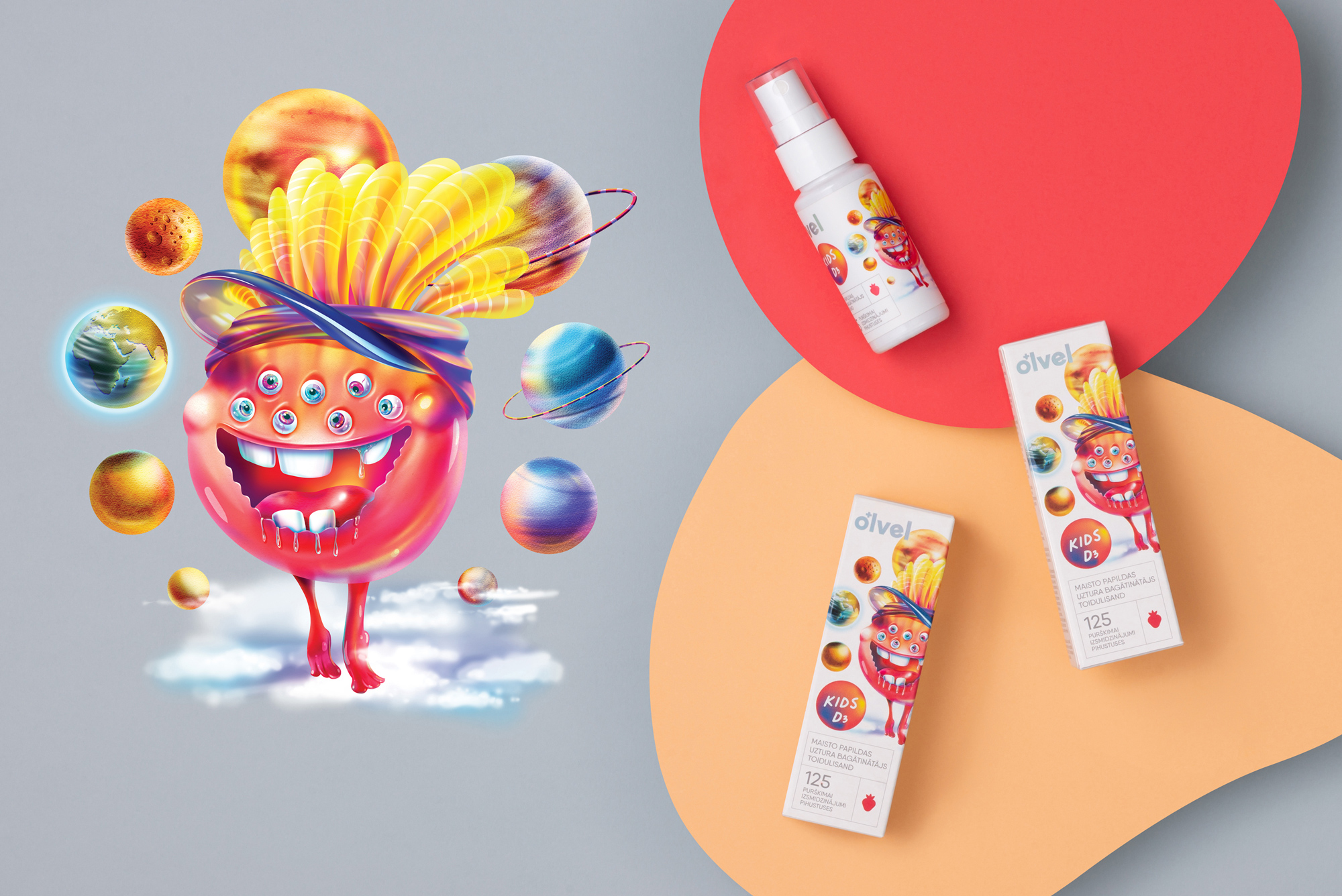 OLVEL 兒童維生素營養補充劑保健品包裝設計“魔法人物”插畫