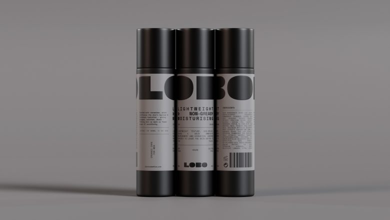 LOBO 男性有機護膚化妝品品牌logo設計包裝設計，黑灰粗體字風格
