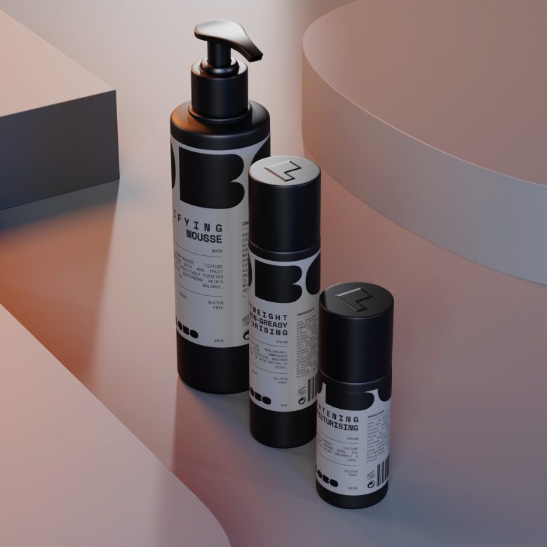 LOBO 男性有機護膚化妝品品牌logo設計包裝設計，黑灰粗體字風格