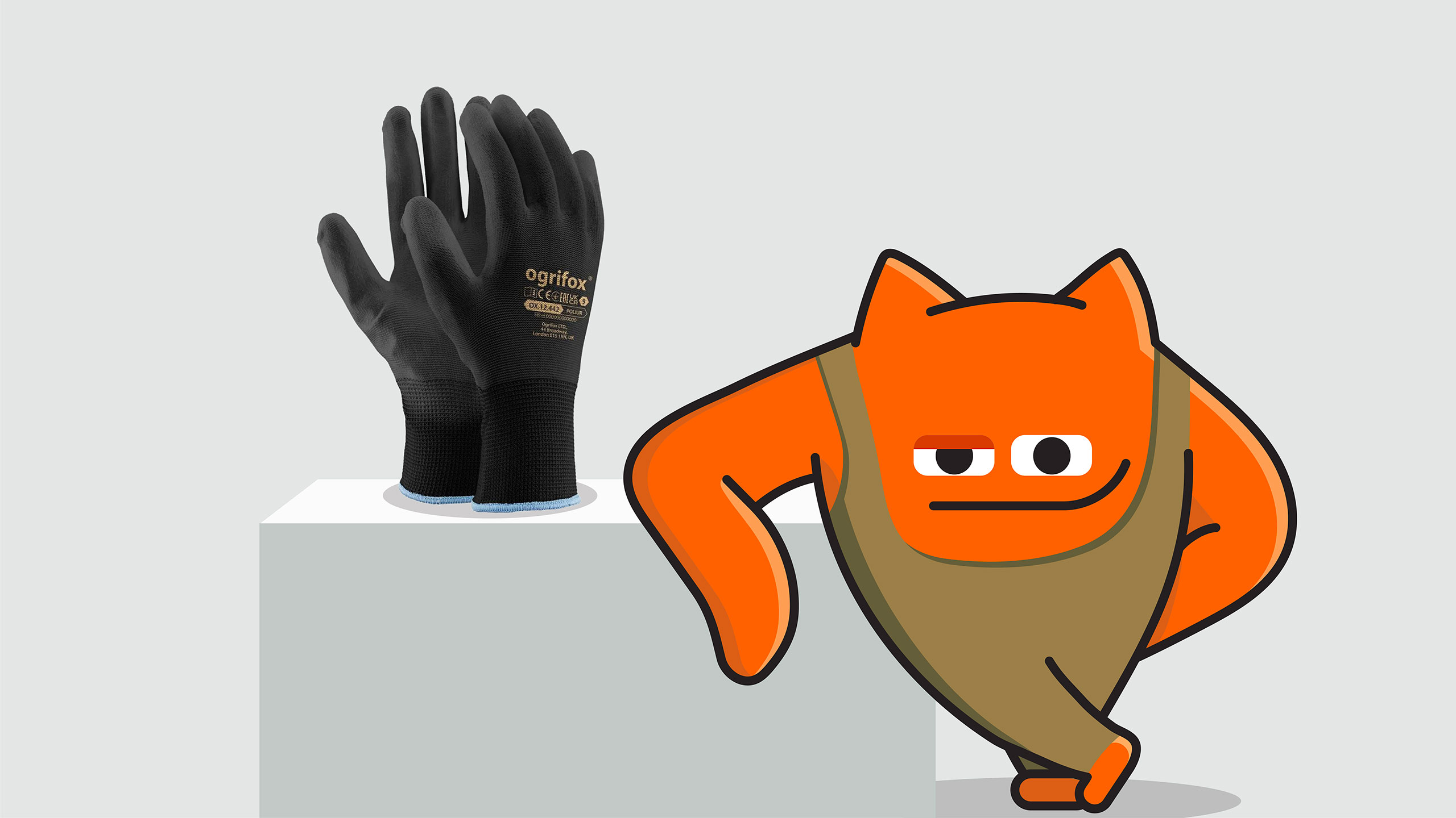 Ogrifox 安全防護服手套帽子工具工作服服飾“狐貍巨人”品牌卡通吉祥物設計及物料應用-手套