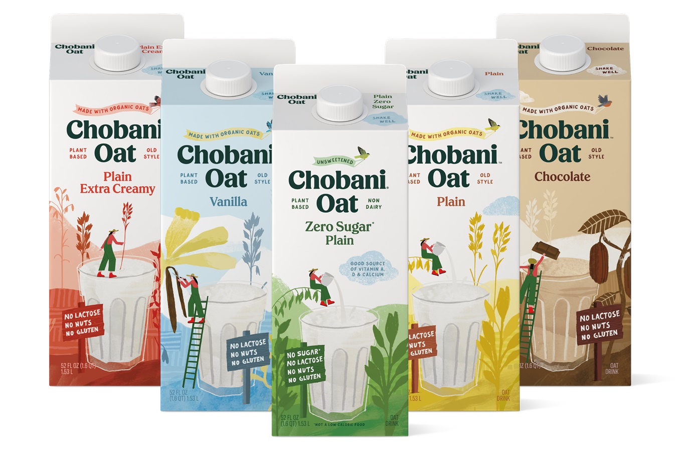 chobani.oat 燕麥牛奶乳制品包裝設計，清新燕麥插畫