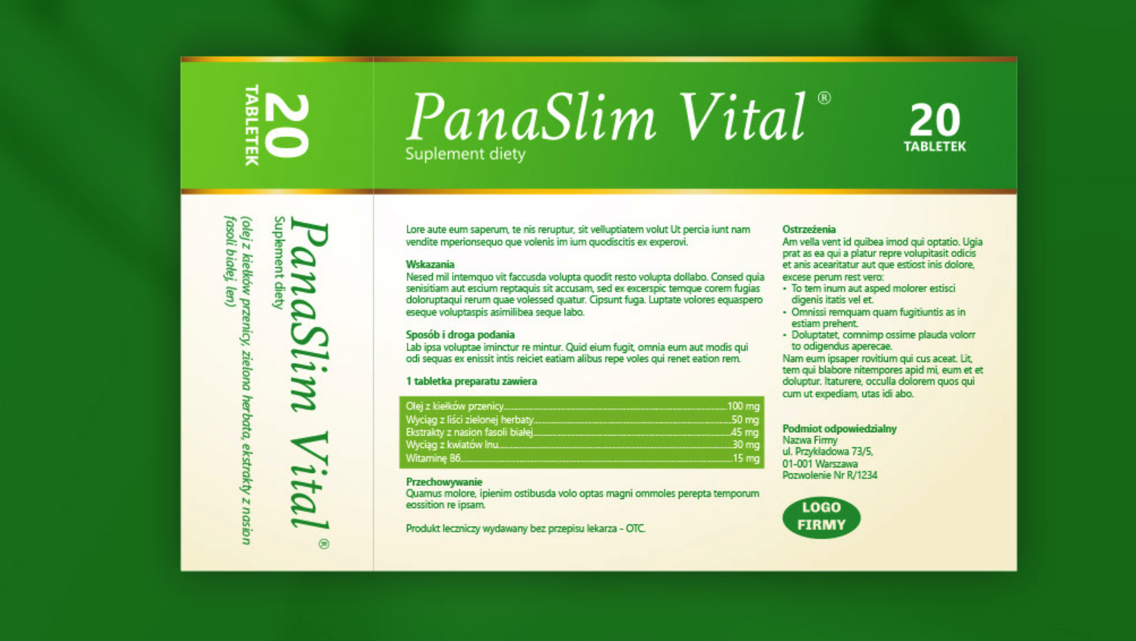 PanaSlim Vital 膳食補充劑減脂藥減肥藥品包裝設計，苗條身材+草本植物花卉插圖