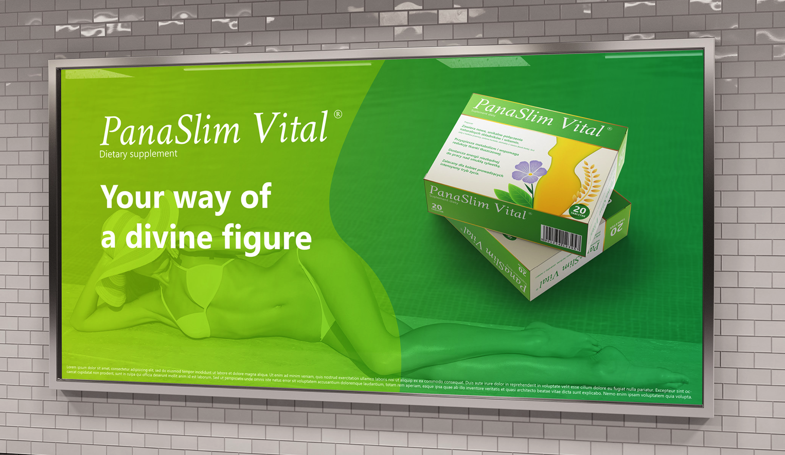 PanaSlim Vital 膳食補充劑減脂藥減肥藥品包裝設計，苗條身材+草本植物花卉插圖