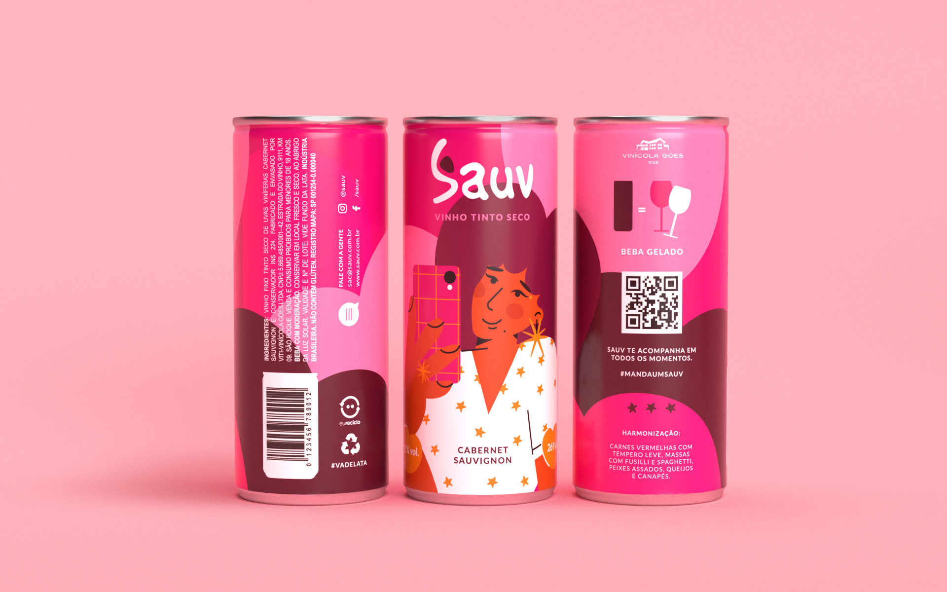 Sauv罐裝葡萄酒標(biāo)簽包裝設(shè)計(jì)和時(shí)尚人物插圖，開發(fā)年輕人更廣泛日常使用場景