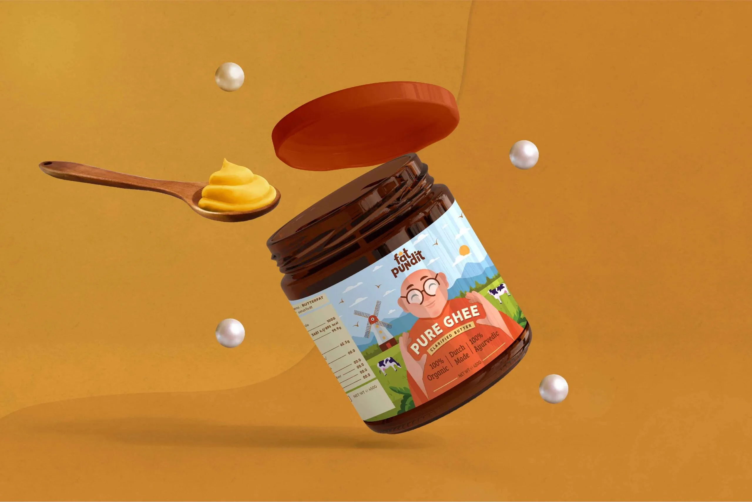 Fat Pundit瓶裝酥油黃油調味品包裝設計“胖專家人物插畫”