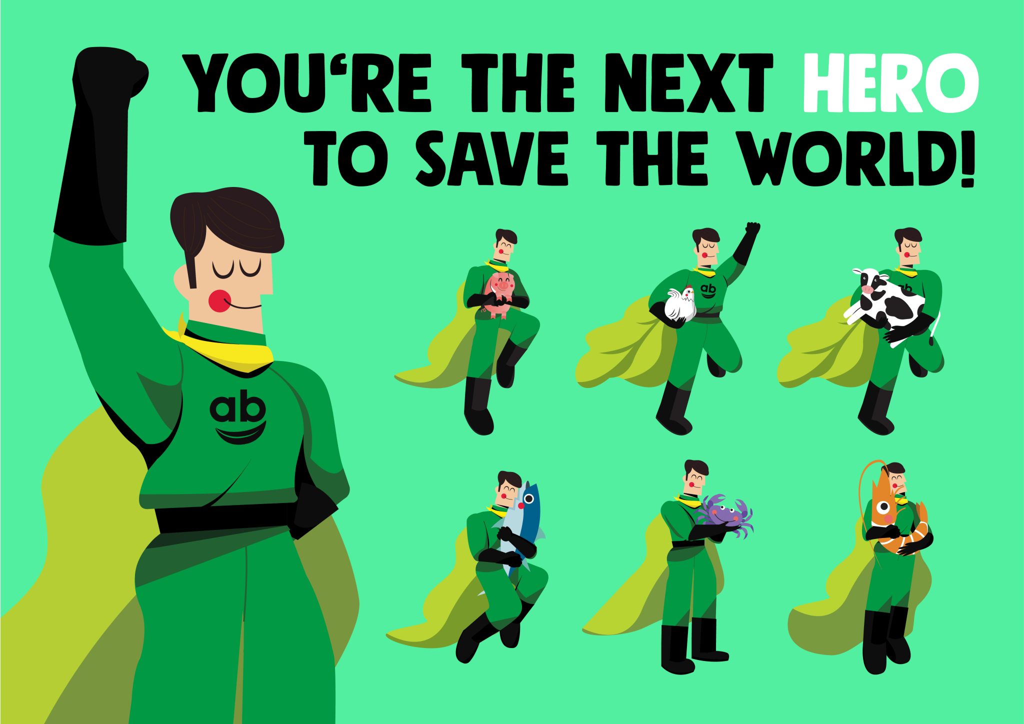 “絕對植物” 素食快餐肉食品包裝設計 “拯救環境的植物英雄” 人物插畫