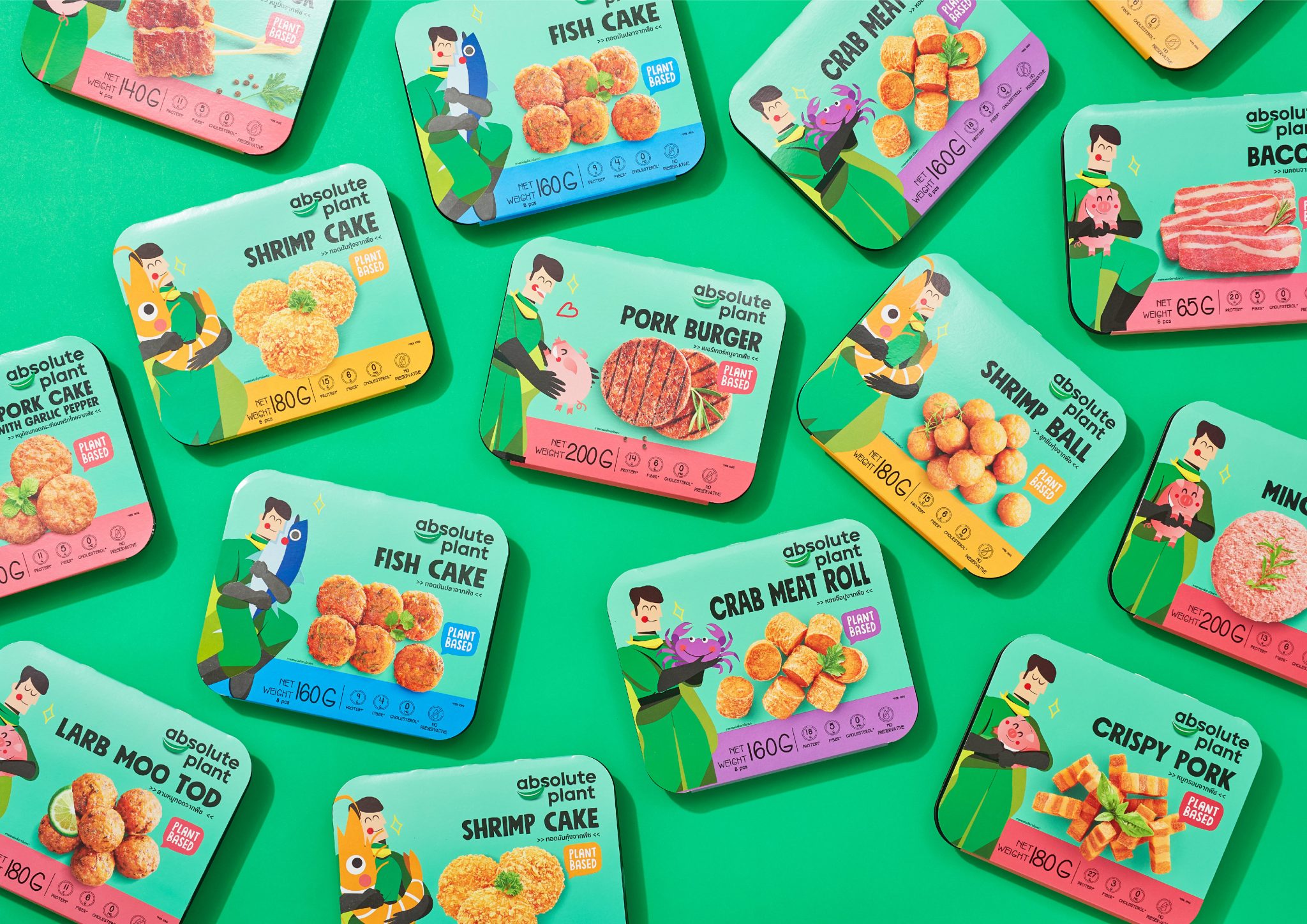 “絕對植物” 素食快餐肉食品包裝設計 “拯救環境的植物英雄” 人物插畫