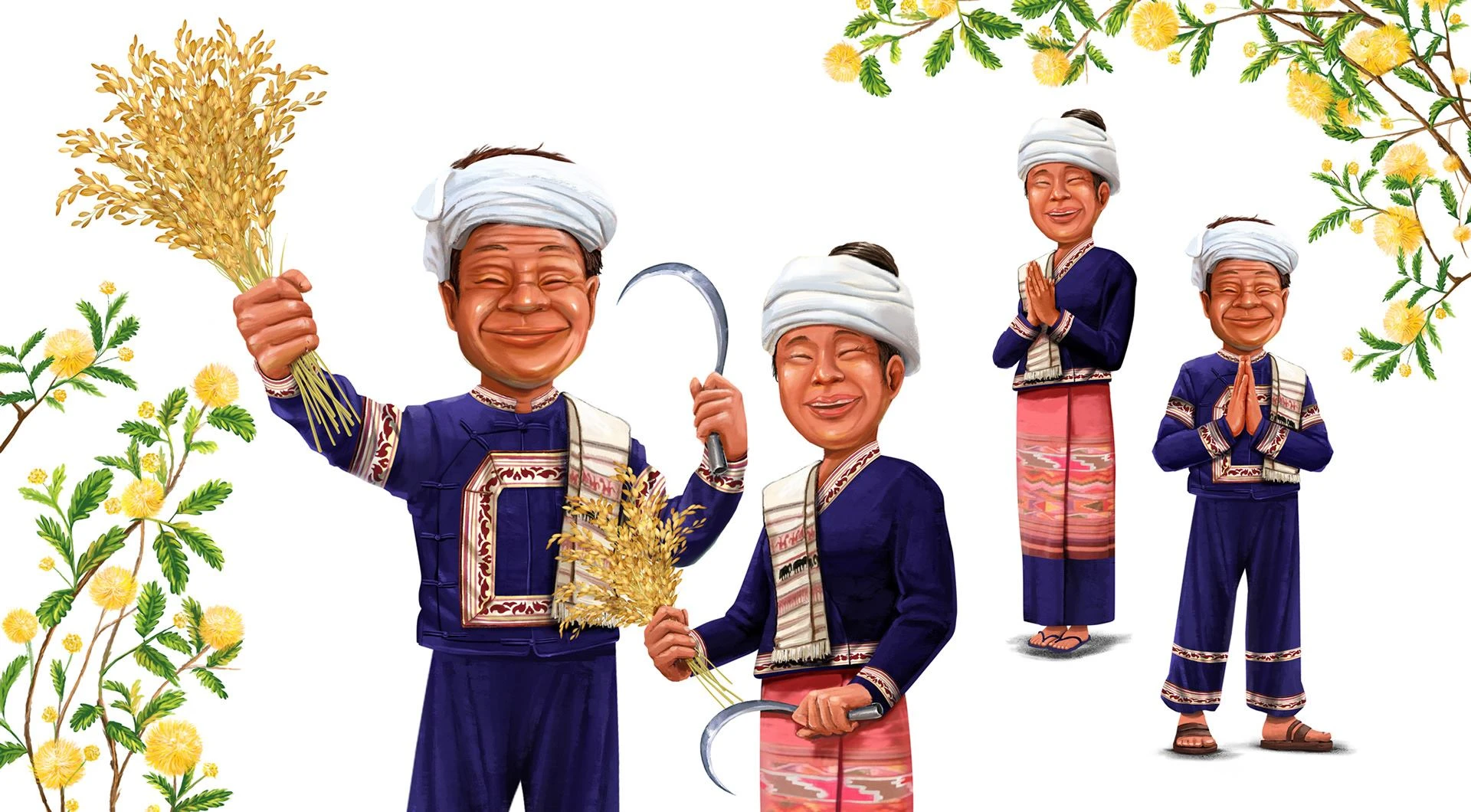 Hakphayao 泰國茉莉香米袋裝大米包裝設計“農民+火山稻田“插畫