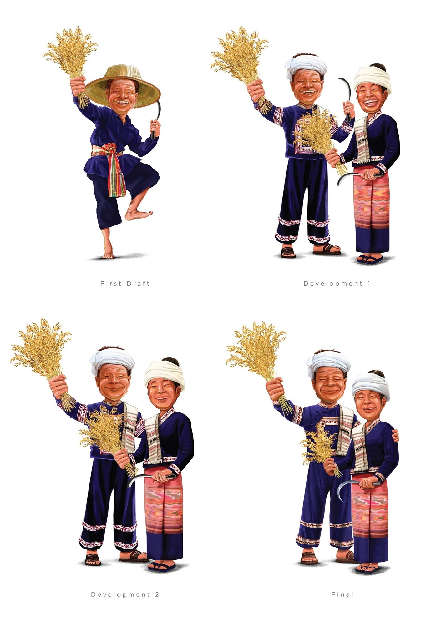 Hakphayao 泰國茉莉香米袋裝大米包裝設計“農民+火山稻田“插畫