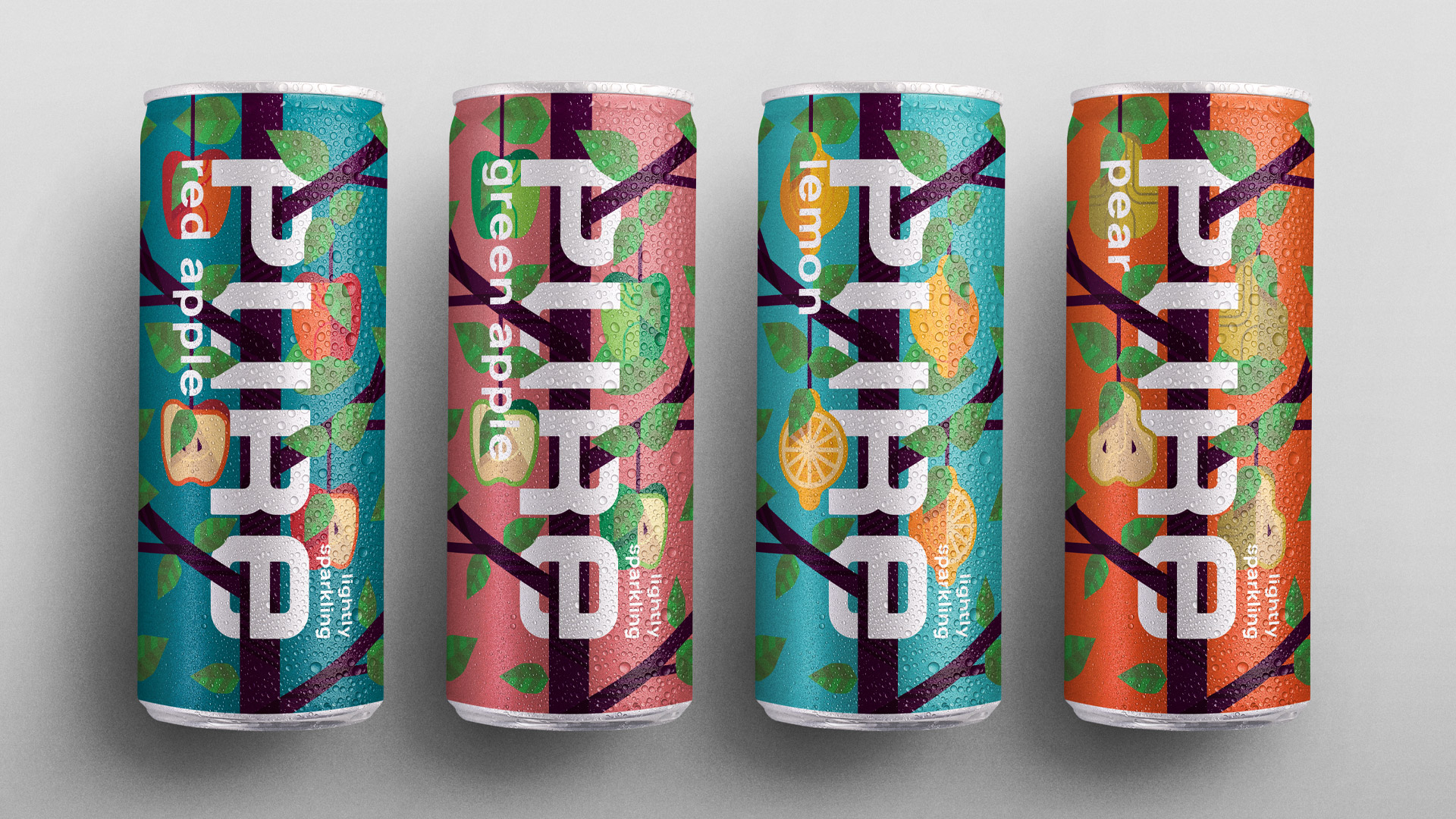 PURE罐裝蘇打水氣泡濃縮果汁飲料包裝設(shè)計(jì)“幾何圖案風(fēng)格”