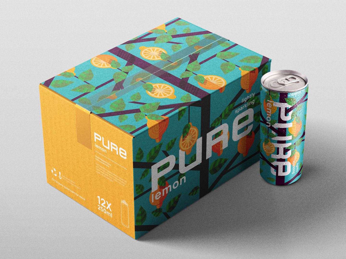 PURE罐裝蘇打水氣泡濃縮果汁飲料包裝設(shè)計(jì)“幾何圖案風(fēng)格”