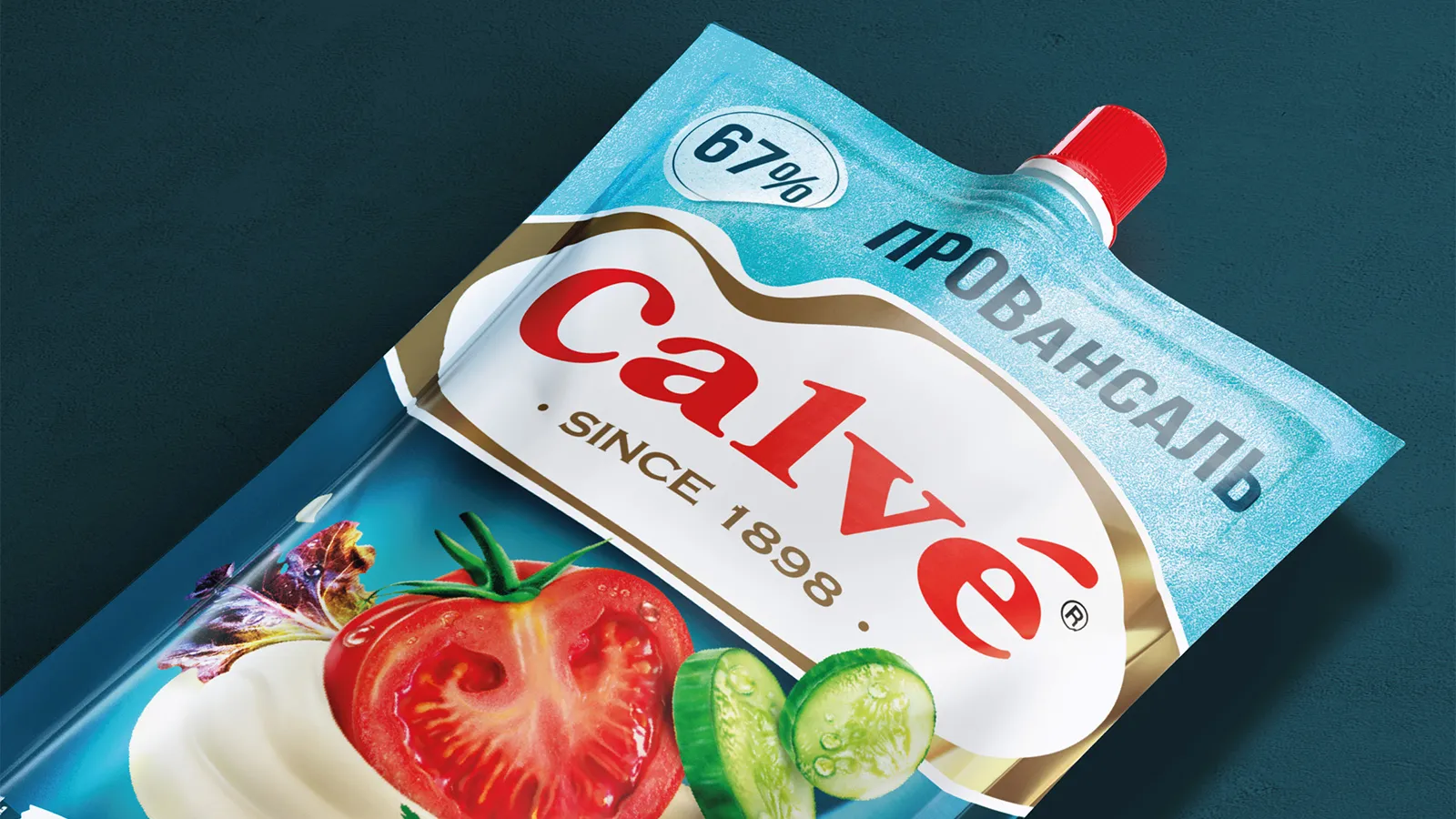 Calvé 袋裝蛋黃醬醬汁調味料花生醬調味品包裝設計，突出品牌logo