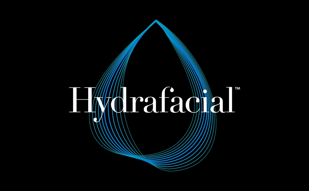 醫學美容品牌Hydrafacial品牌logo設計產品包裝設計，線條交互水滴圖案