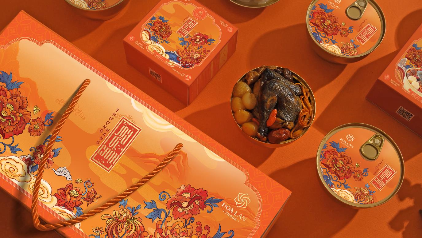 越南中藥藥材保健滋補品系列禮盒包裝設計中國風插畫設計