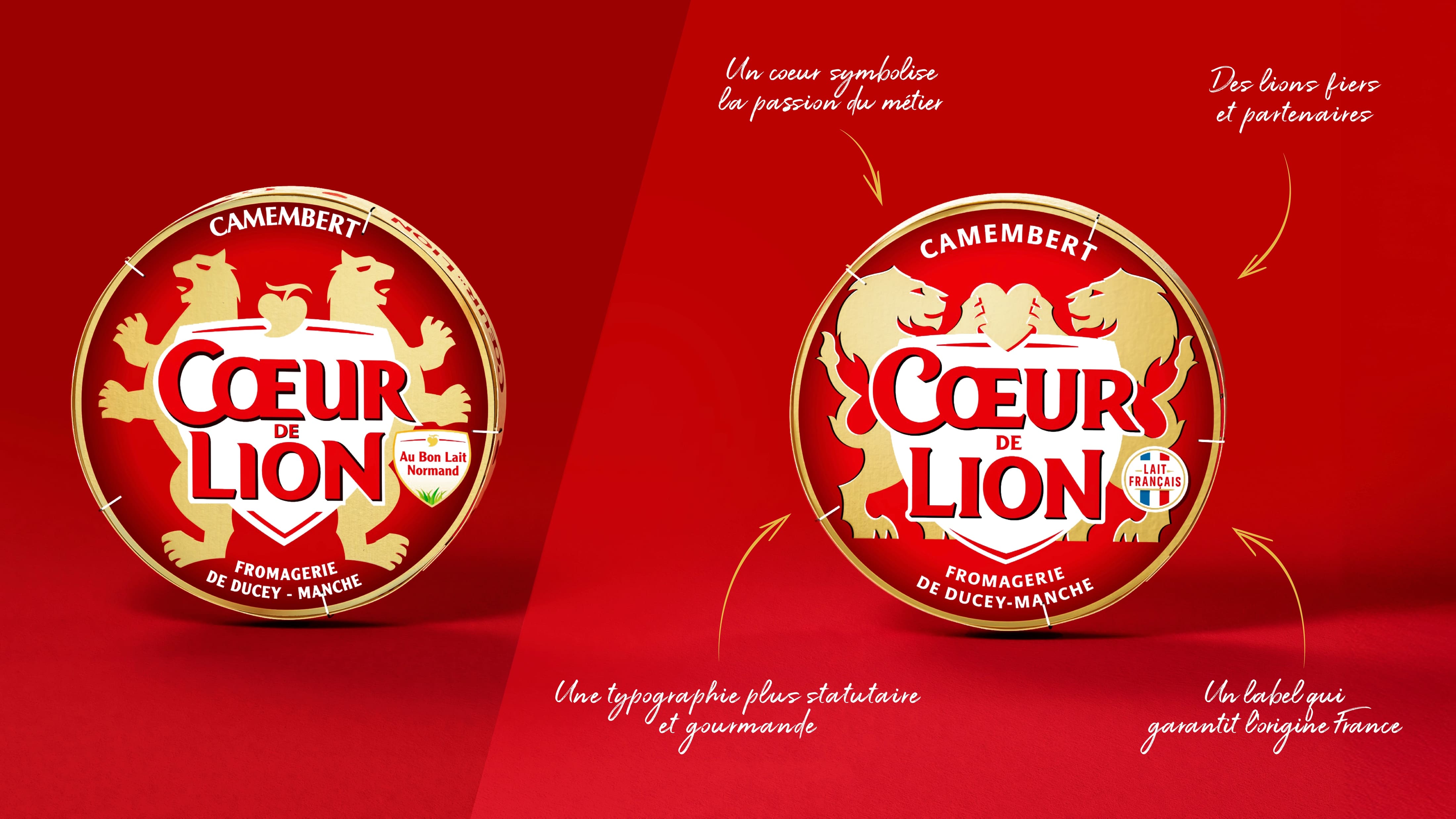 C?ur de Lion法國奶酪獅子徽標logo設計與紅色金色外包裝設計