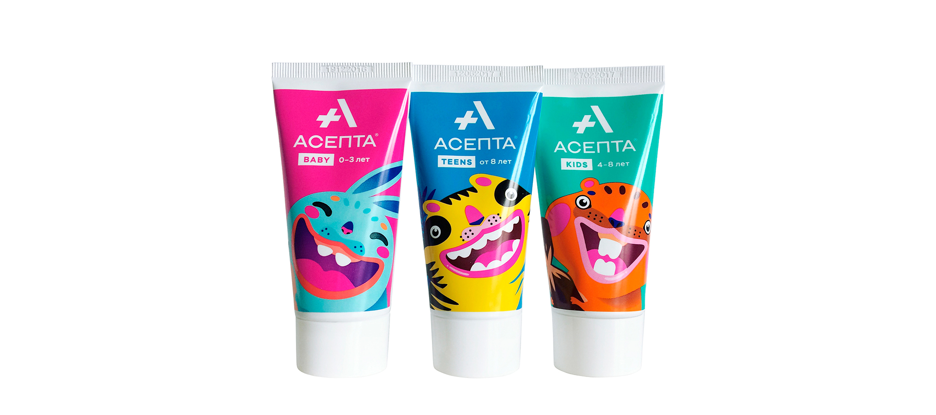 Asepta牙膏嬰兒兒童青少年包裝設(shè)計，松鼠兔子老虎動物插圖設(shè)計