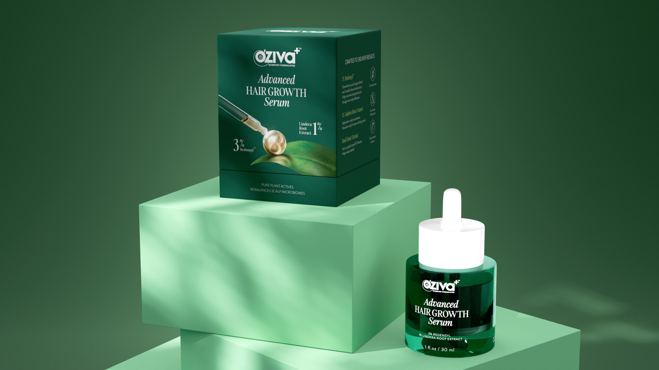 OZiva印度草本保健品生發(fā)精華液品牌包裝設(shè)計(jì)，高端有機(jī)健康綠色風(fēng)